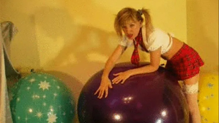 Schoolgirl Alina rides big ballons