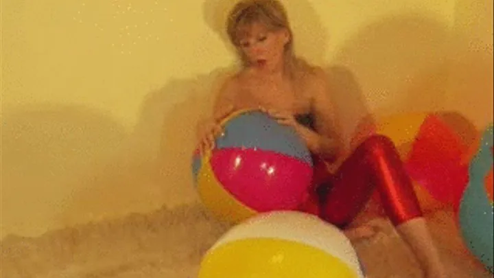 Alina in Spandex playing with beachballs