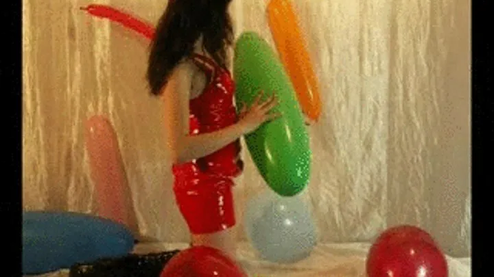 Jackie blows smoke and pops balloons