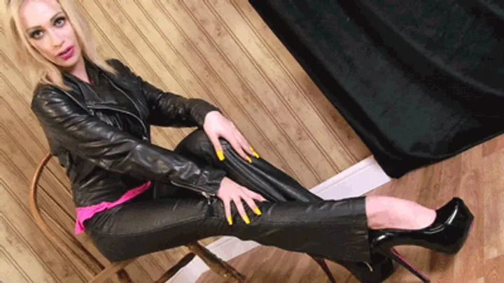 Blonde Geek Misbehaves in Tight Leather!