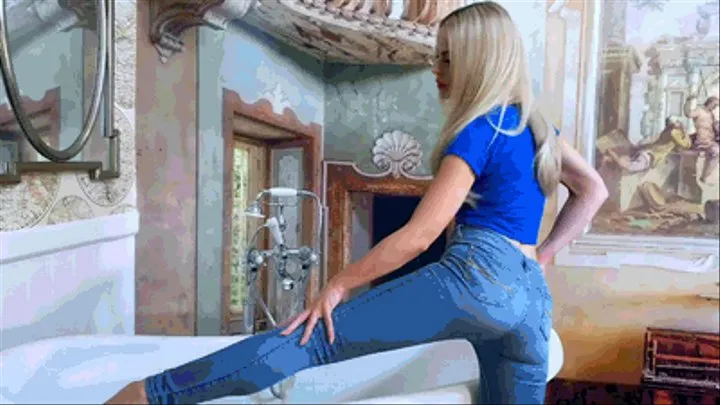 Blonde Fucks Herself in Soaking Wet Denim Jeans!