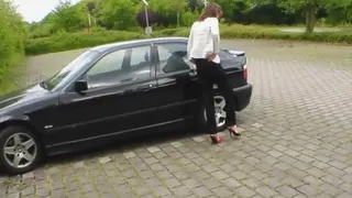 Posing and driving in 4inch open toe sandals