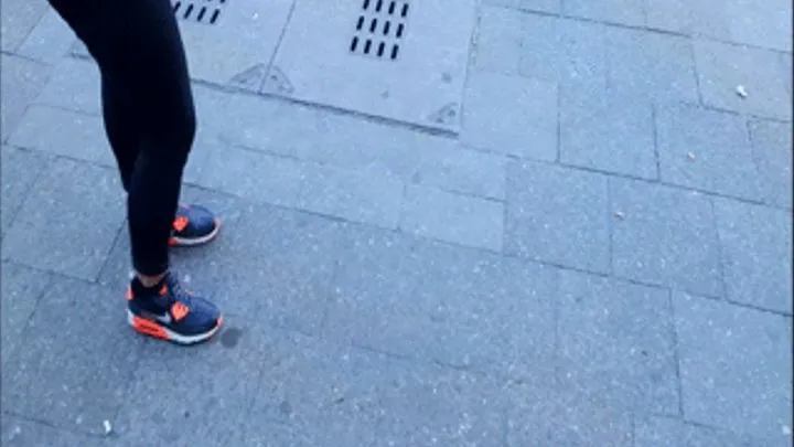 Big German Lady In Nikes Standing At Bus Stop