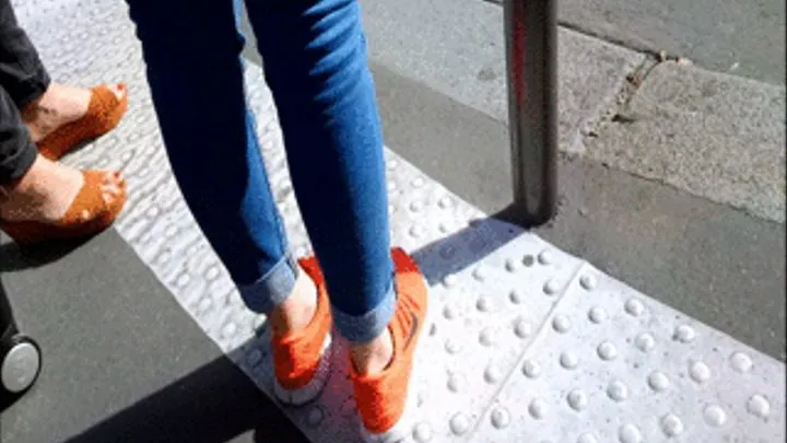 Orange Nikes & Wedge Sandals in Paris