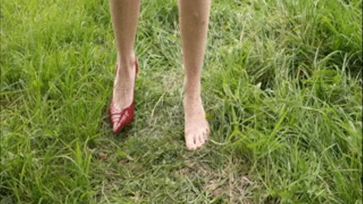 Red pumps in the grass - Angle 2