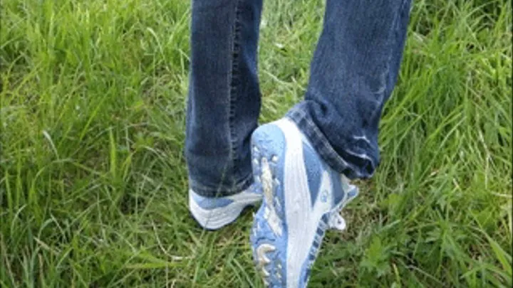 White-blue Sneakers in the Grass - Angle 2