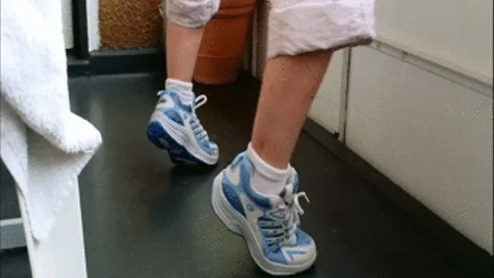 White-blue Sneakers on Balcony