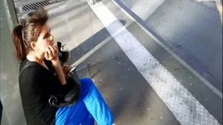 Breast & Blue Shoes at Bus stop