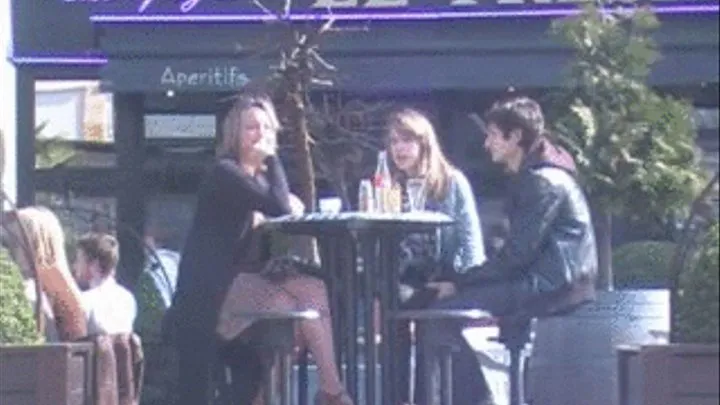 Nice legs, stockings & high heels under an outdoor table