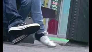 Nervous white sneakers moving