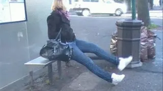 White-Rose Reebok Sneakers at the bus stop