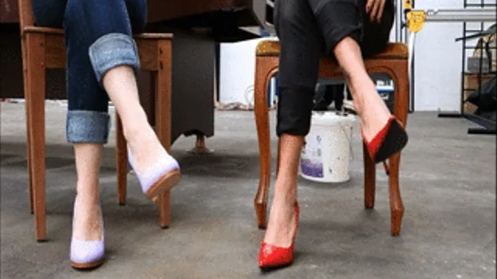 Trixie & Bella in Violett & Hot Red High Heels - Camera Angle 2