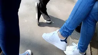 Adidas Lady With 3 Girlriends At Bus Stop