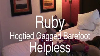 Ruby is Hogtied Ballgagged and Barefoot