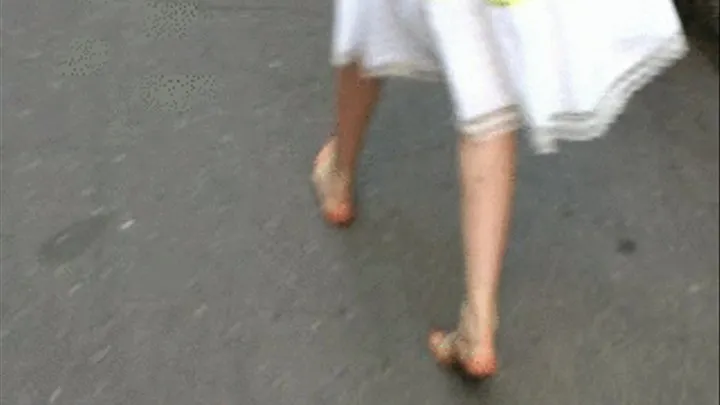 Lana's walking barefoot