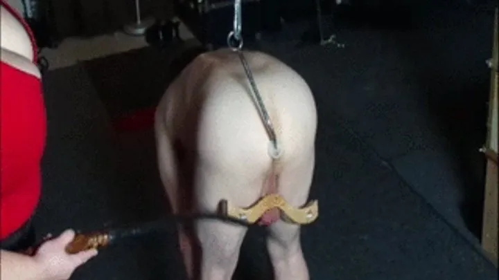 whipped slave held by anal hook and humbler