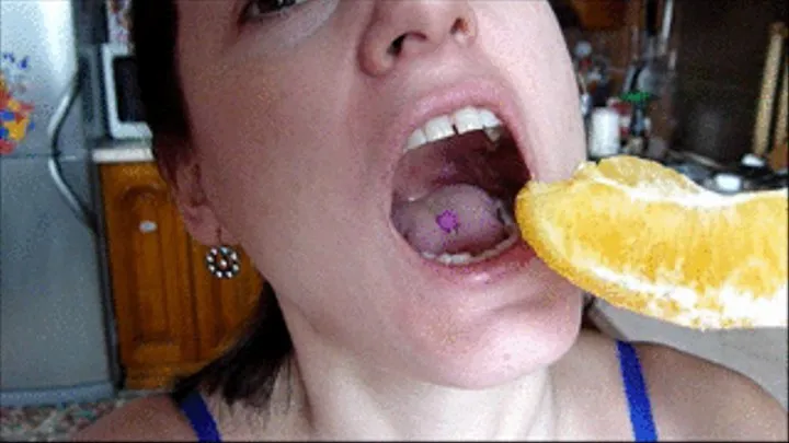 Swallowing large pieces of whole orange.