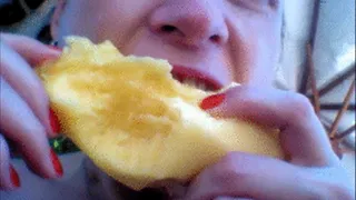 I greedily devour the mango!