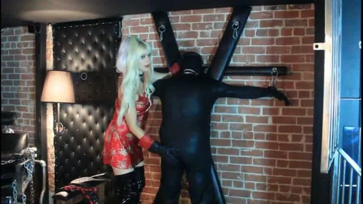 Gimp beaten on the cross starring Goddess Starla