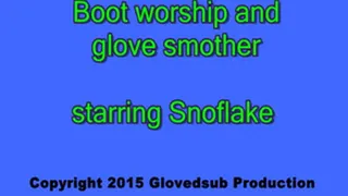 Boot worship and glove over mouth