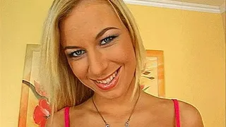 Blonde with a big dildo