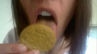 Little Gem eats chocloate biscuits