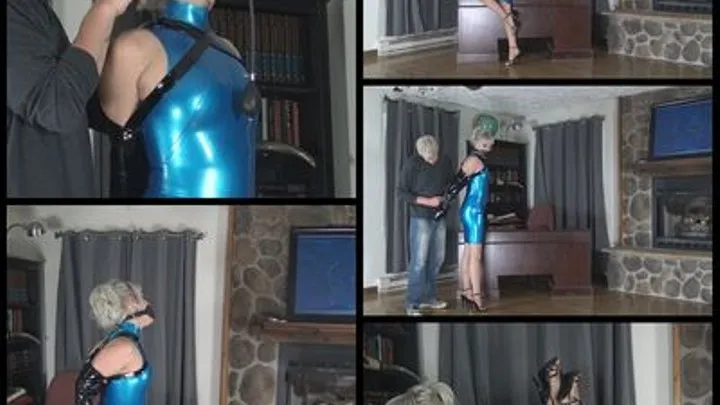 Claire D'Lune - Blue Latex and Leather Bondage