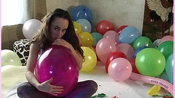 Maya Blows to Bust a Huge Jewel tone Balloon