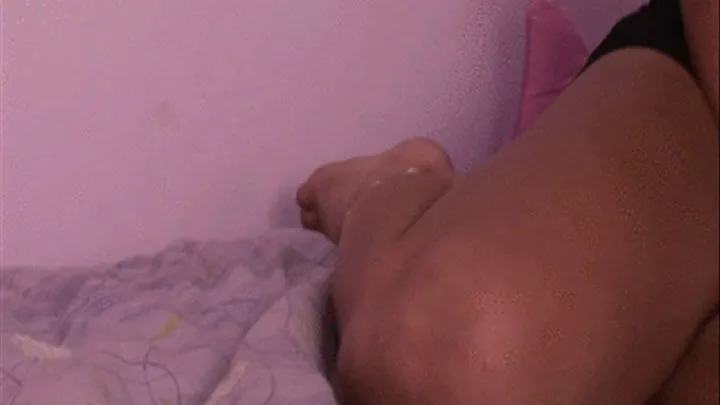 pink dildo masturbation with orgasm on bed pov