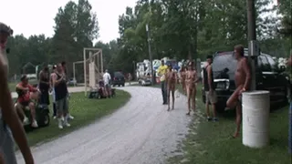girls walking around camp in the their birthday suits