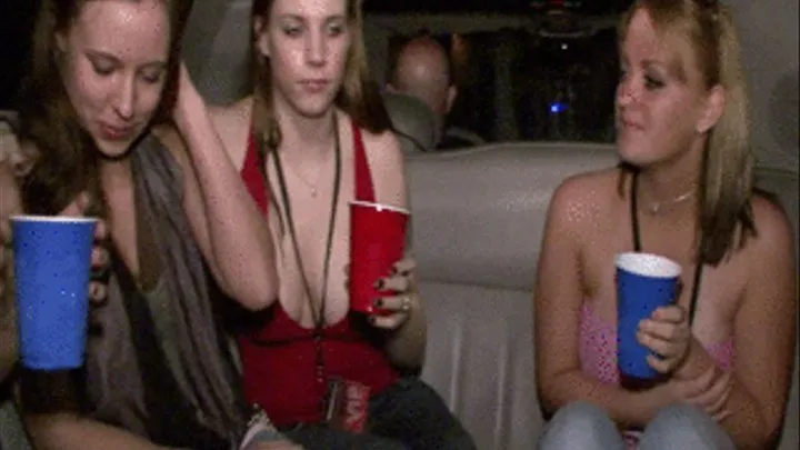 5 sluts showing tits in the limo ride