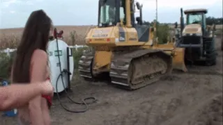 hot young sluts get nude on construction equipment