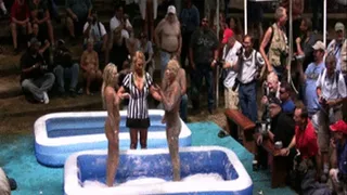 many rounds of different women oil and shaving cream wrestling in pools
