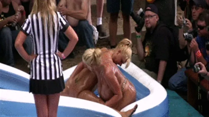 big tit blonde vs big tit blonde in oil wrestling pool