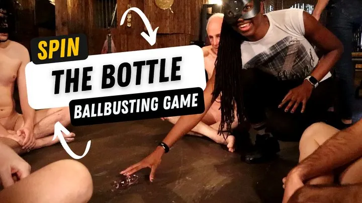 Sadistic Spin: Ebony Goddess Nyx, Missy Jane and Mistress Scarlett Morgan Play a Ballbusting Game with Naked Slaves