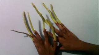 long yellow nails on the wall.