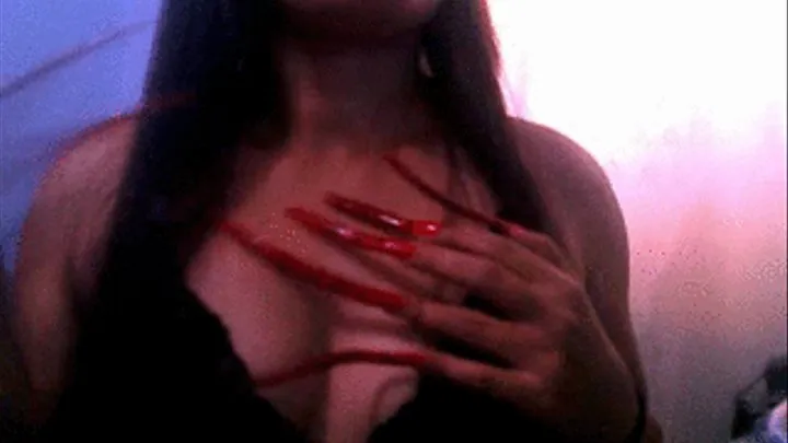 nipples playing with long red nails of MAY