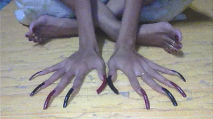 Red and Black longnails i flat surface