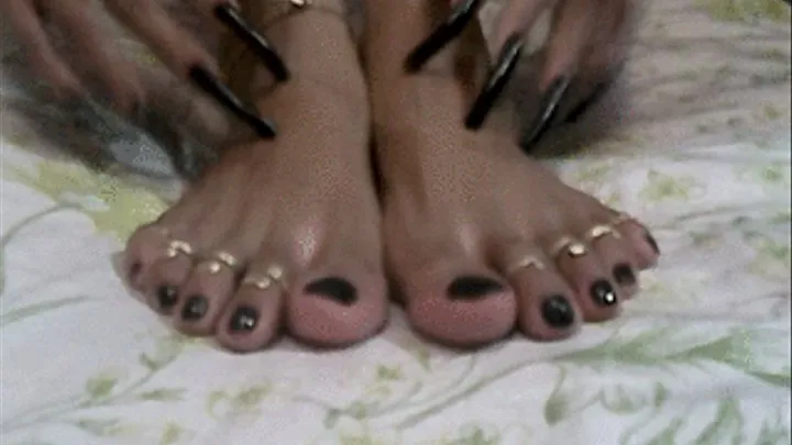 Sexy long black nails and toes..