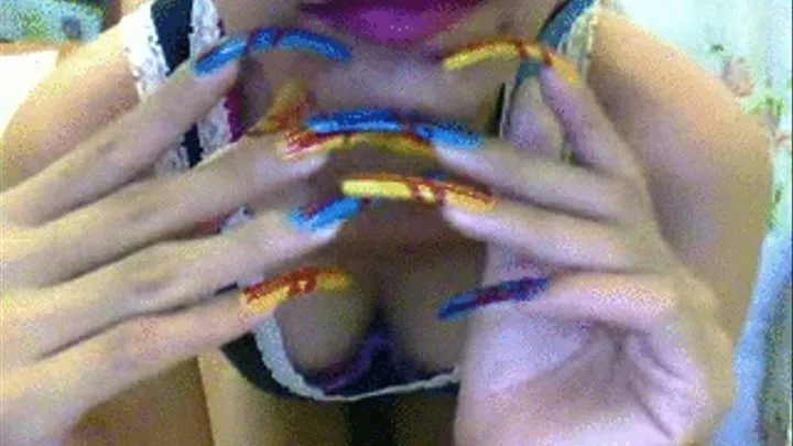 neon blue and yellow with sign nails and lips