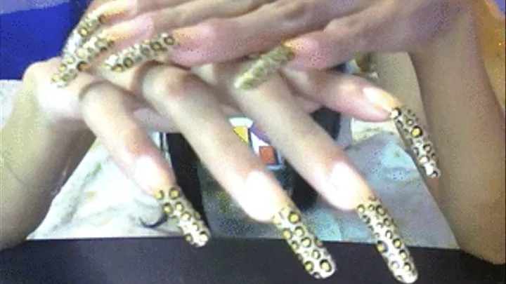 Leopard french tip nails close up..