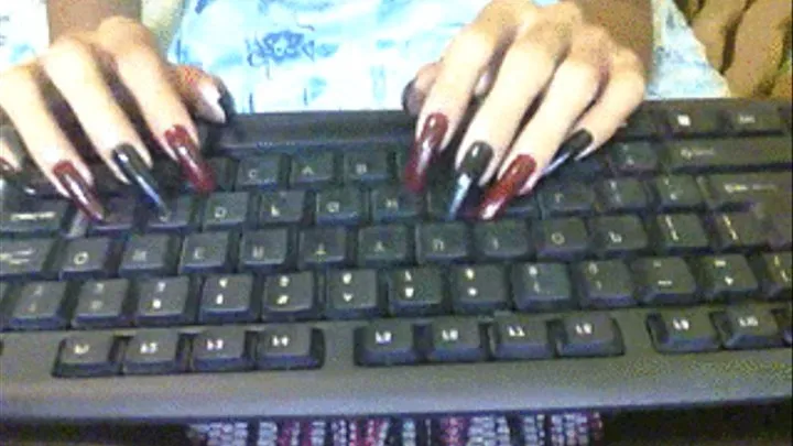 Black red nails typing..