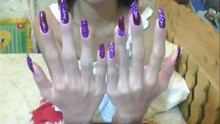 Purple with dot nails back and front..