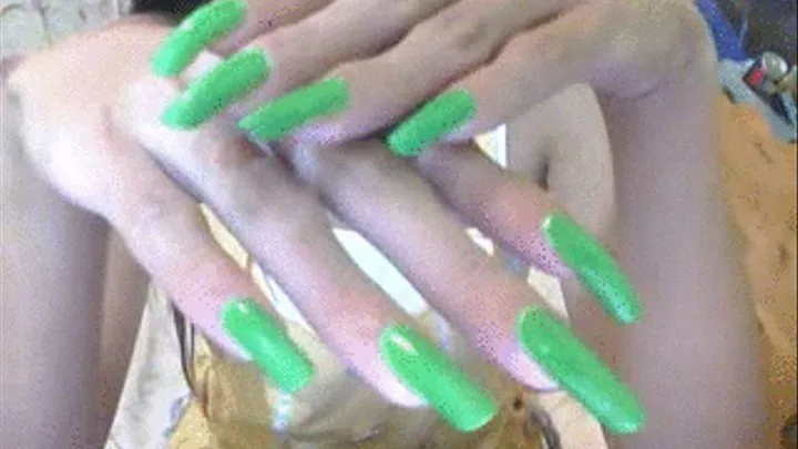 Apple green nails close up