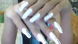 White nails with dot close up