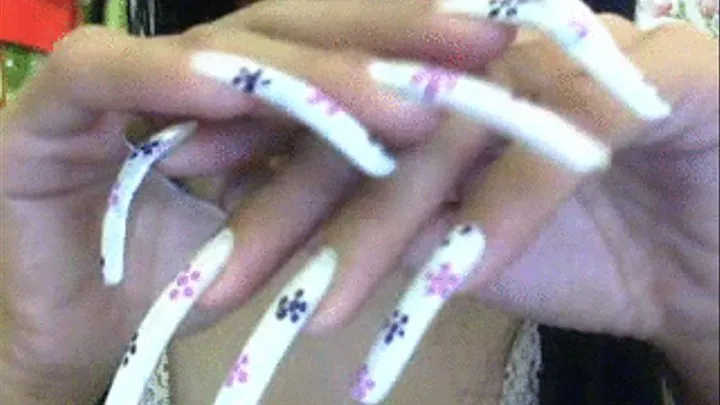 Pearl White with Flower Dot Nails Close Up