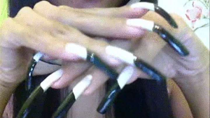 White and Black on Tip Nails Close Up