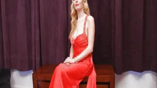 SU400 Can we convince gorgeous blonde, Jessica Jenson, to slowly lift the hem of her long red satin skirt for us, flashing her panties beneath?