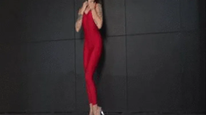 Sexy Flexi in Red Spandex & Stripper Heels