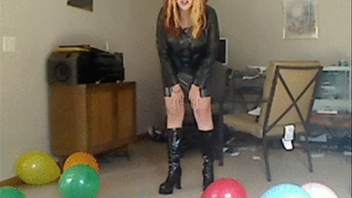 Domme Boots Crush a Dozen Balloons